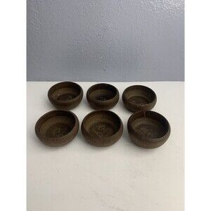 Japanese Hand Carved Wooden Bowl Set of 6 Rustic Folk Art Snacks Condiments VTG